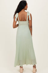 Sage Textured Knit Shoulder Tie Maternity Midi Dress