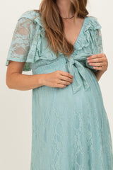 Sage Aqua Lace Flutter Sleeve Tiered Maternity Maxi Dress