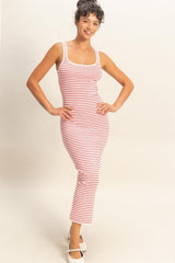 Red Striped Fitted Maternity Midi Tank Dress