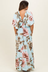 Mint Floral V-Neck Maternity Maxi Dress