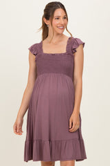 Plum Smocked Tiered Maternity Mini Dress