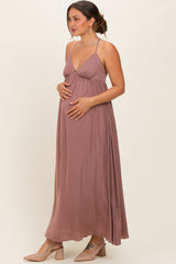 Mauve V-Neck Open Back Maternity Maxi Dress