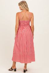 Red Striped Smocked Maternity Midi Dress