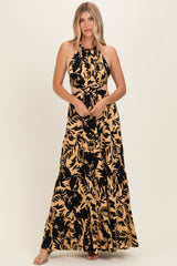 Black Floral Halter Cutout Open Back Maternity Maxi Dresses
