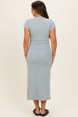 Grey Basic Crewneck Maternity Midi Dress