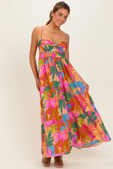 Brown Pink Multi Printed Maternity Maxi Dress