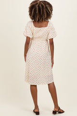 Cream Floral Textured Knit Maternity Midi Dress