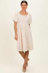 Cream Floral Textured Knit Maternity Midi Dress