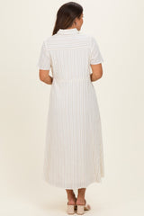 Ivory Striped Waist Tie Maternity Shirt Dress