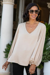 Sophia V-Neck Long Sleeve Top Taupe