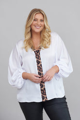 Sovana V-Neck Top White with Animal Trim