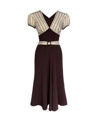 1930s Connie Dress and Crop Jacket - Brown and Oakline Stripe