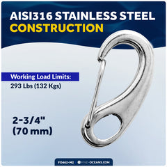 2-3/4" Spring Gate Snap Hook, AISI316 Stainless Steel, 2-Pack - FO462-M2 - Five Oceans