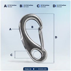 2-3/4" Spring Gate Snap Hook, AISI316 Stainless Steel, 2-Pack - FO462-M2 - Five Oceans