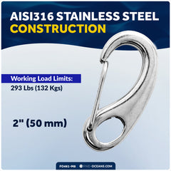 2" Spring Gate Snap Hook, AISI316 Stainless Steel, 8-Pack - FO461-M8 - Five Oceans