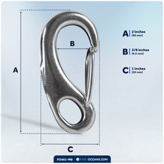 2" Spring Gate Snap Hook, AISI316 Stainless Steel, 8-Pack - FO461-M8 - Five Oceans