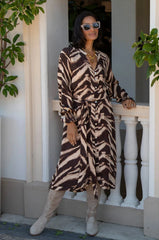 Evelyn Animal Print Long Sleeve Dress in Chocolate