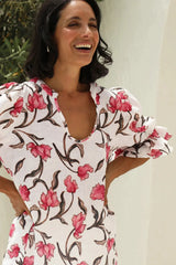 Cristina Floral Mid Sleeve V-Neck Linen Top