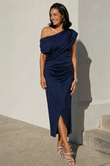 Roslyn Off Shoulder Midi Dress Navy