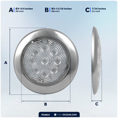3-3/4" Surface-Mount LED Slim Dome / Ceiling Light, Warm White, Stainless Steel Housing, 12V - FO4854 - Five Oceans