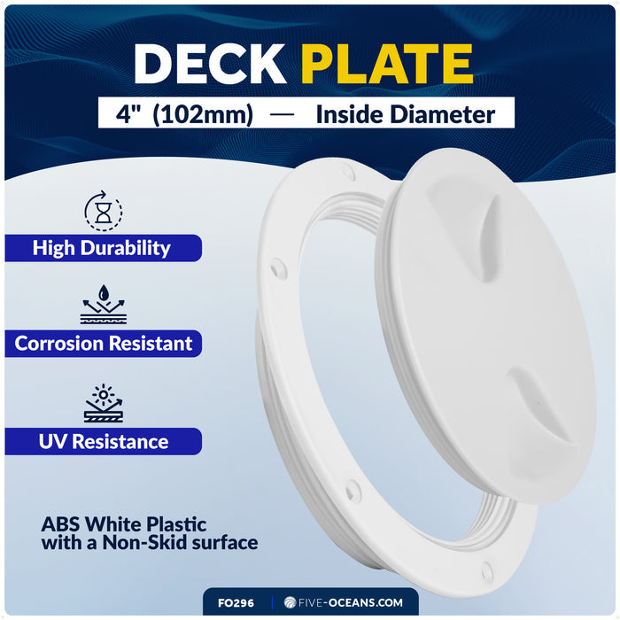 4" Deck Plate, Round, White - FO296 - Five Oceans