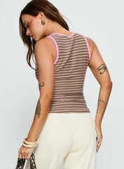 Elizebeth Contrast Trim Tank Top Multi Stripe