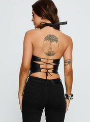 Treat You Better Ring Detail Faux Leather Top Black