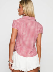 Float Away Button Up Top Red Check