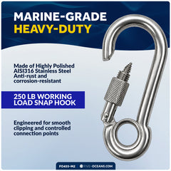 5/16" Snap Hook with Screw Nut & Eyelet, AISI316 Stainless Steel, 2-Pack
