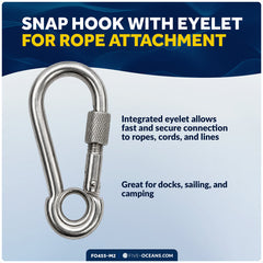 5/16" Snap Hook with Screw Nut & Eyelet, AISI316 Stainless Steel, 2-Pack