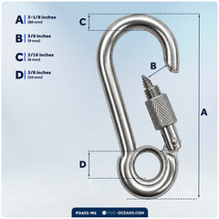 5/16" Snap Hook with Screw Nut & Eyelet, AISI316 Stainless Steel, 2-Pack
