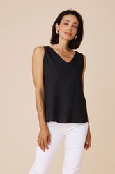 Zoe Linen Sleeveless Top Black