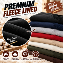 Men's Fitted Crewneck Fleece Lined Sweatshirt, Wind Resistant Polyester Athletic Pullover, Casual Fashion Active Tops