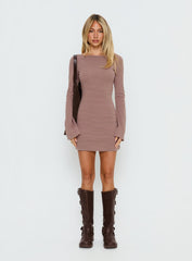 Bryanna Long Sleeve Mini Dress Pink / Brown