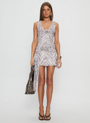 Applause Cowl Tie Mini Dress Zebra