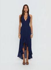Agata Halter Frill Maxi Dress Navy