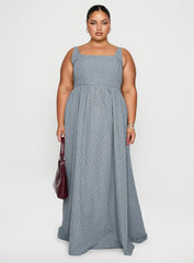 Cartmel Check Maxi Dress Navy Curve