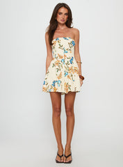 Doe Eyed Tie Back Strapless Mini Dress Multi