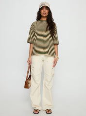 Settle Down Short Sleeve Top Green / Cream Stripe