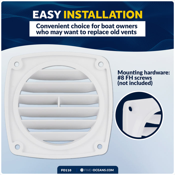 6-Slotted Louvered Flush Hose Ventilators, 3" Hose Diameter, White - FO110 - Five Oceans