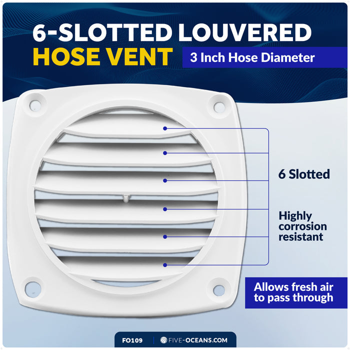 6-Slotted Louvered Hose Vent, 3" Hose Diameter, White