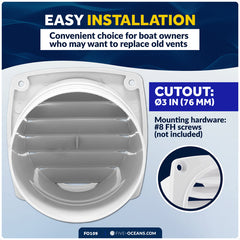 6-Slotted Louvered Hose Vent, 3" Hose Diameter, White