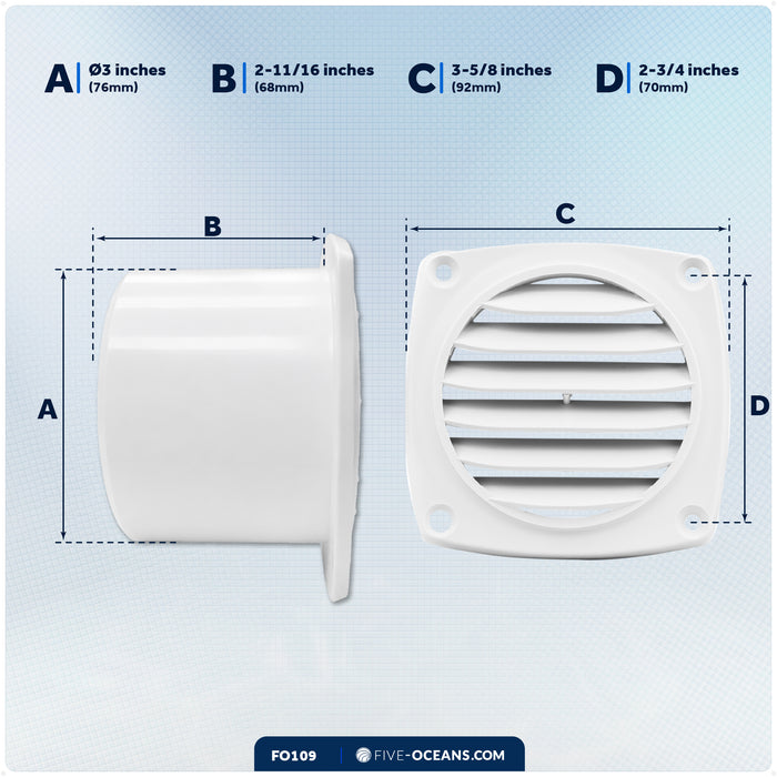 6-Slotted Louvered Hose Vent, 3" Hose Diameter, White