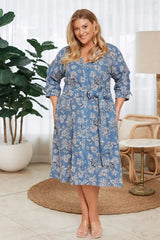 Sylvie Mid Sleeve Dress Floral Blue