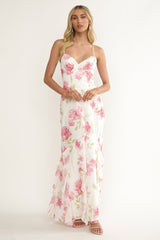 Charlisa Strappy Back Ruffle Maxi Dress Flowers White