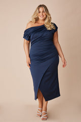 Roslyn Off Shoulder Midi Dress Navy