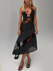 Down With Love Asymmetrical Midi Dress Black / White Polka Dot