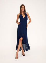 Agata Halter Frill Maxi Dress Navy