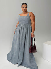 Cartmel Check Maxi Dress Navy Curve