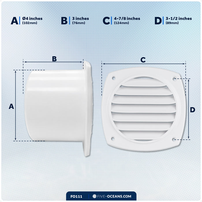 7-Slotted Louvered Hose Vent, 4" Hose Diameter, White